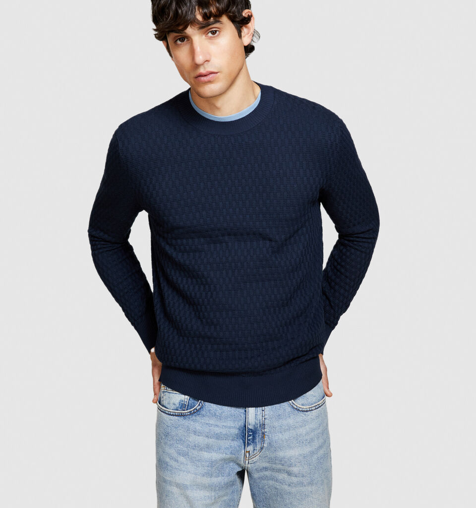 Solid colored sweater - men's crew neck sweaters - Dark Blue | Sisley image number 4